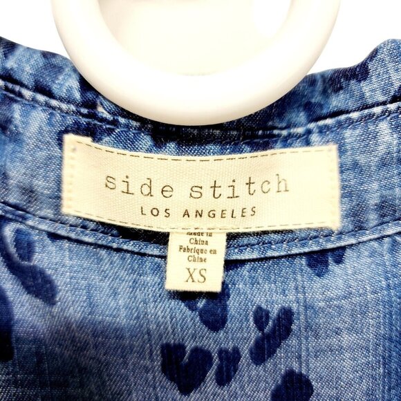 Side Stitch woman Blue Leopard Print Lyocell long Sleeve Shirt Size XS - Picture 3 of 13